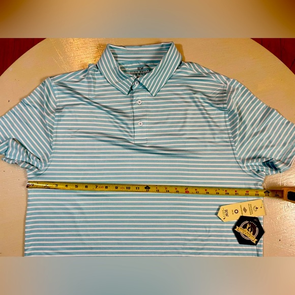 Rorie Whelan Men XL Turquoise Stripe Polo Golf Shirt Performance UPF Wicking NWT - Picture 9 of 9